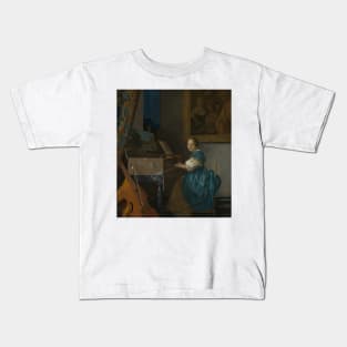 Lady Seated at a Virginal by Jan Vermeer Kids T-Shirt